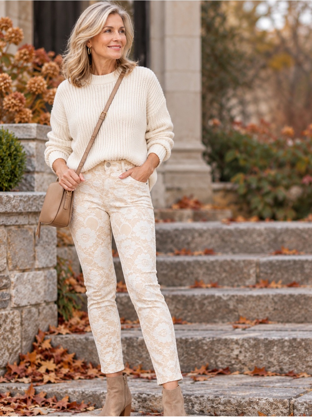 HUE, JEGGINGS WHITE/cream LACE, 2 BACK POCKETS